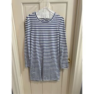 A.L.C. White Blue Striped Knit Long Sleeve Knotted Open Back T-Shirt Dress